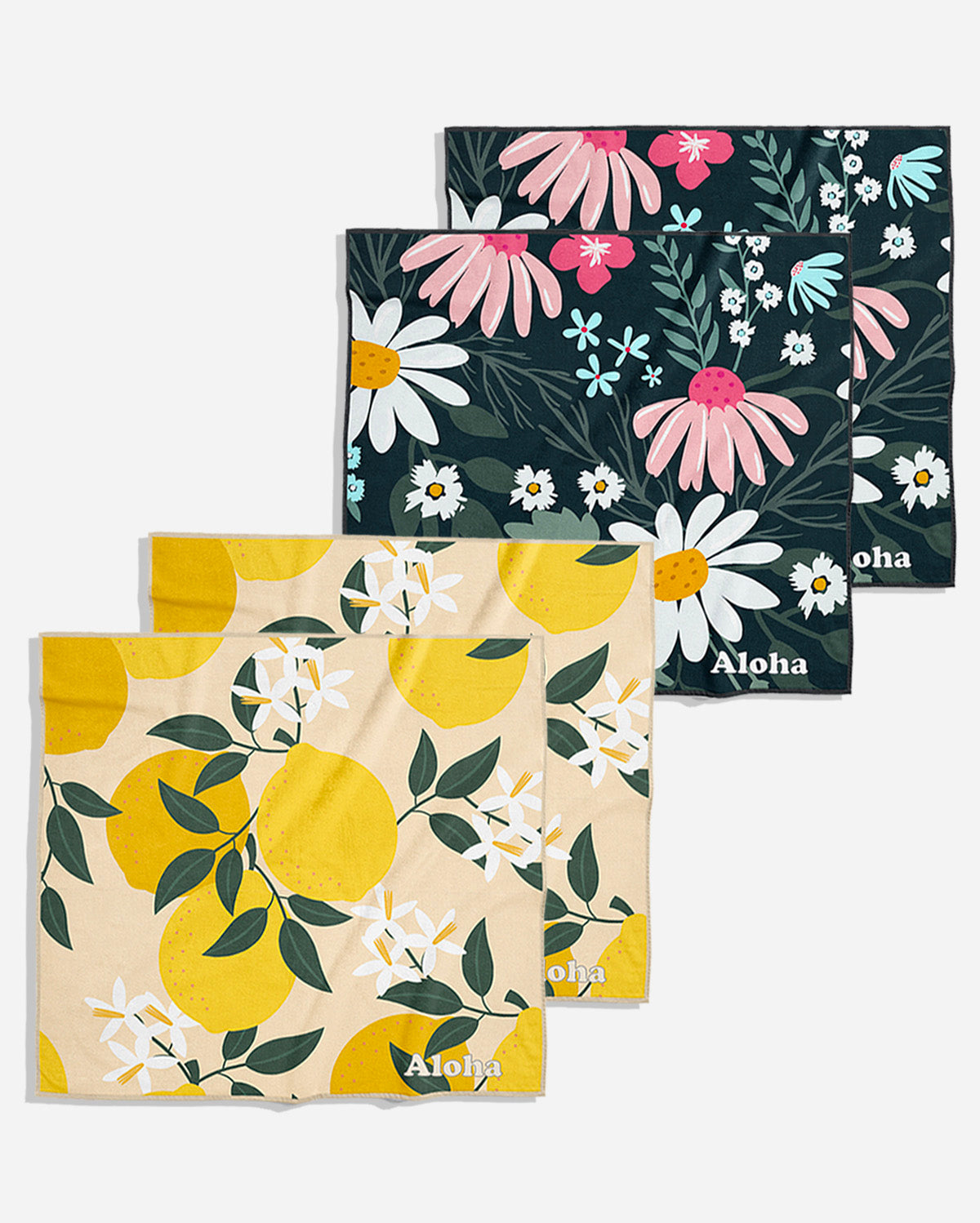 Linges de nettoyage Citron et Jardin de nuit | Ensemble de 4