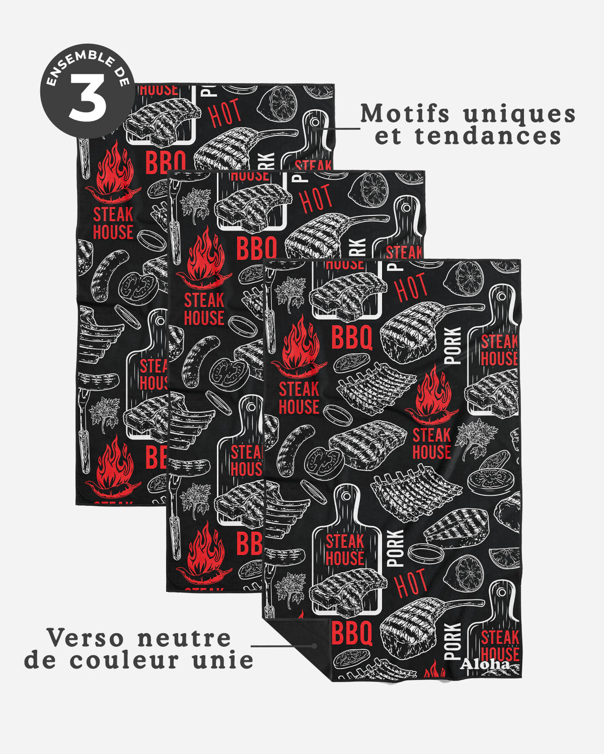Linges à vaisselle BBQ | Ensemble de 3