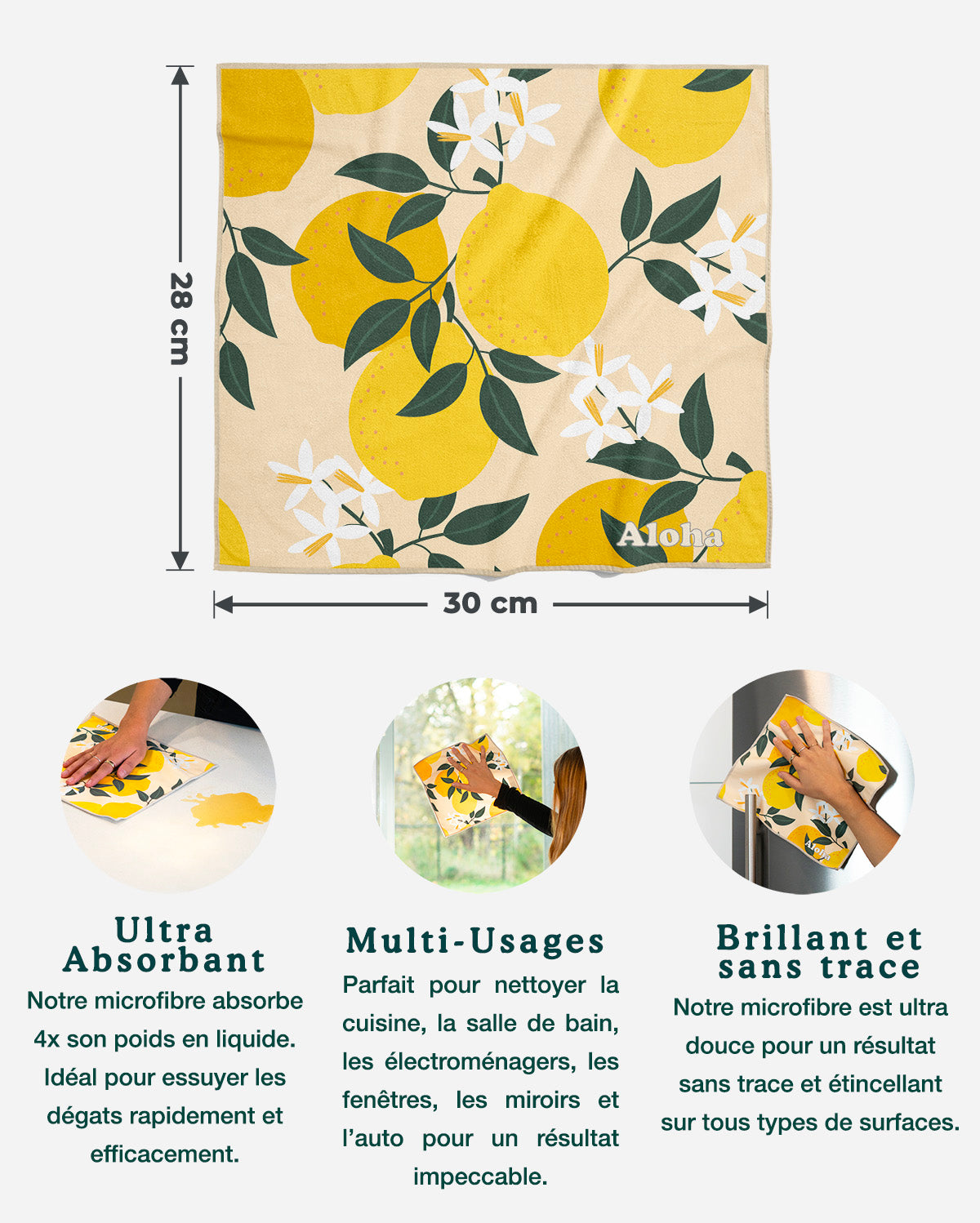Linges de nettoyage Citron et Jardin de nuit | Ensemble de 4