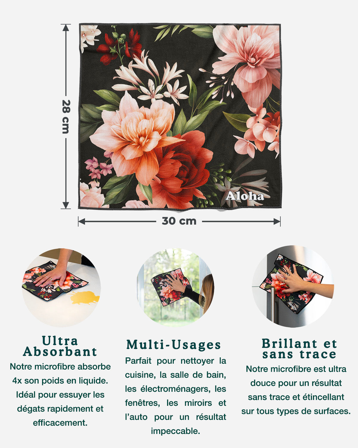 Linges de nettoyage Floral et Jardin de nuit | Ensemble de 4