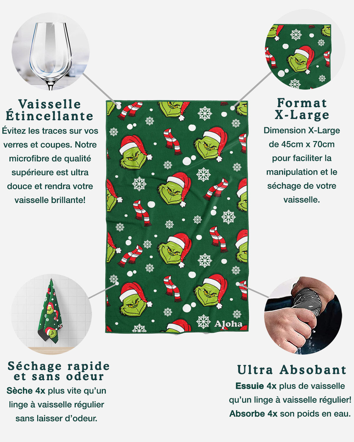 Linges à vaisselle Grinchmas | Ensemble de 3